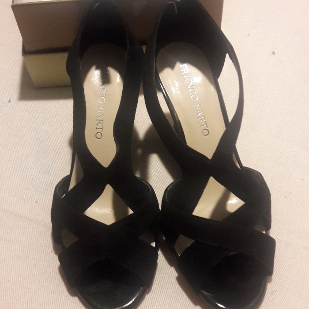 Black suede wedge open toe shoes